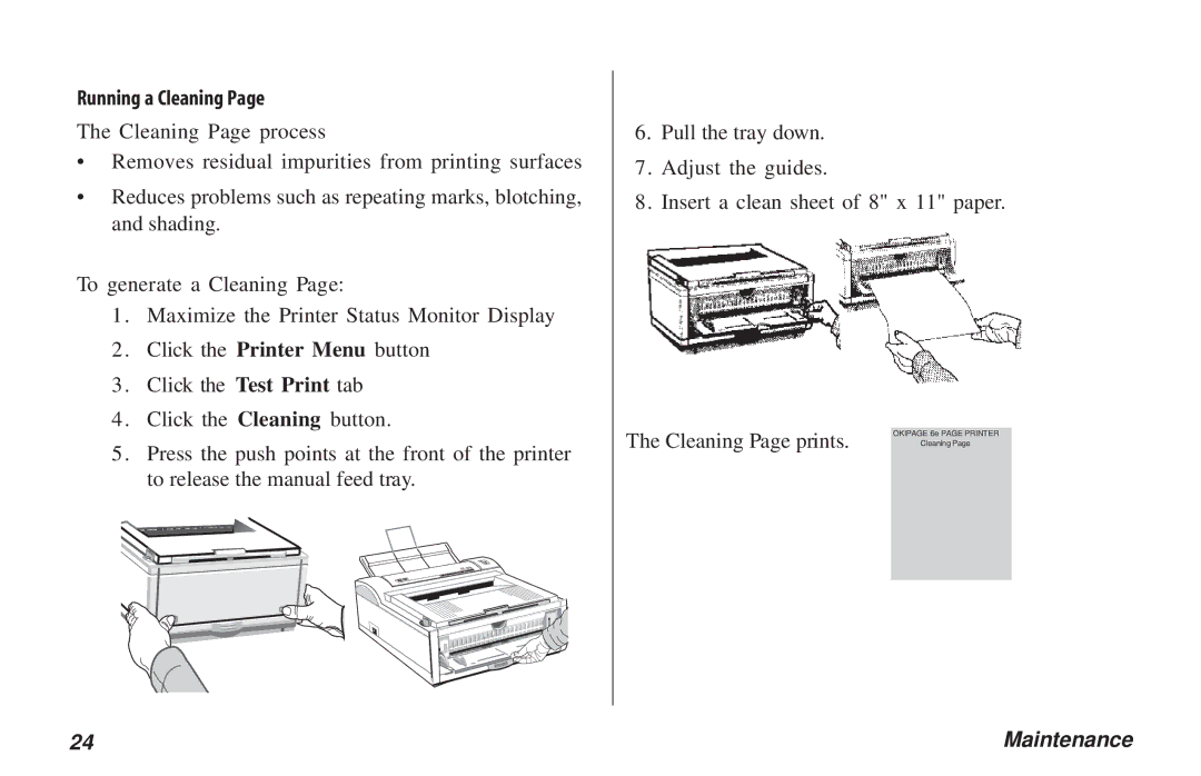 Oki PAGE 6E manual Running a Cleaning 