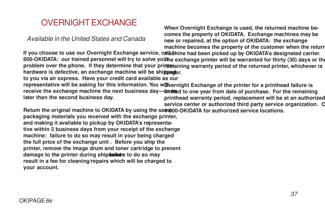 Oki PAGE 6E manual Overnight Exchange 