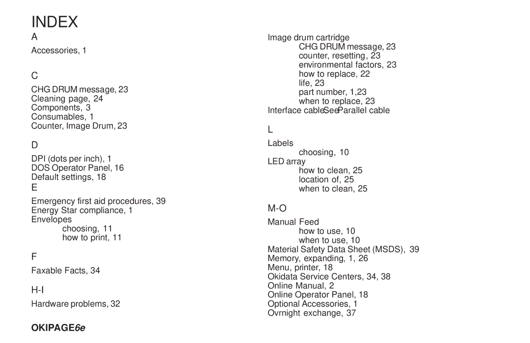 Oki PAGE 6E manual Index 