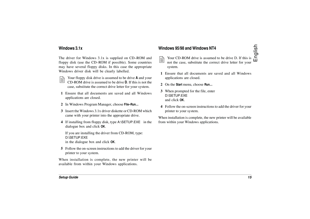 Oki PAGE 8W, PAGE 8P setup guide Windows 95/98 and Windows NT4 