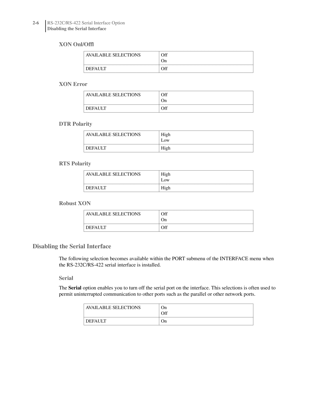 Oki RS-422 manual Disabling the Serial Interface 