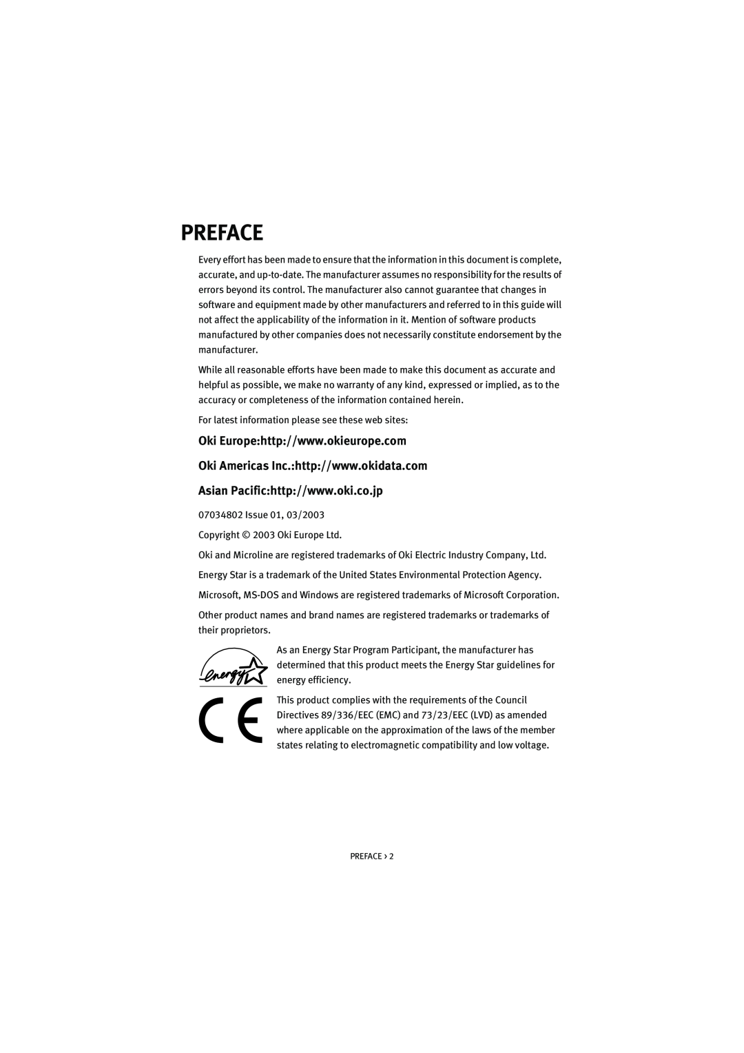 Oki S700 manual Preface 