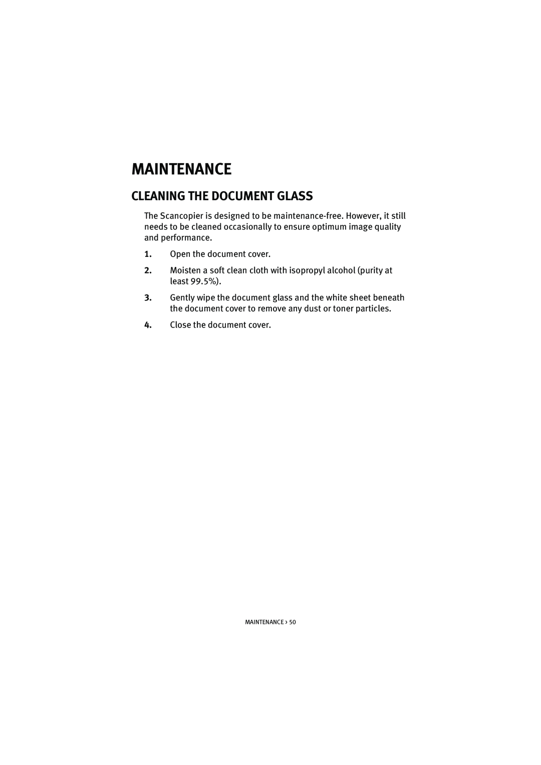 Oki S700 manual Maintenance, Cleaning The Document Glass 