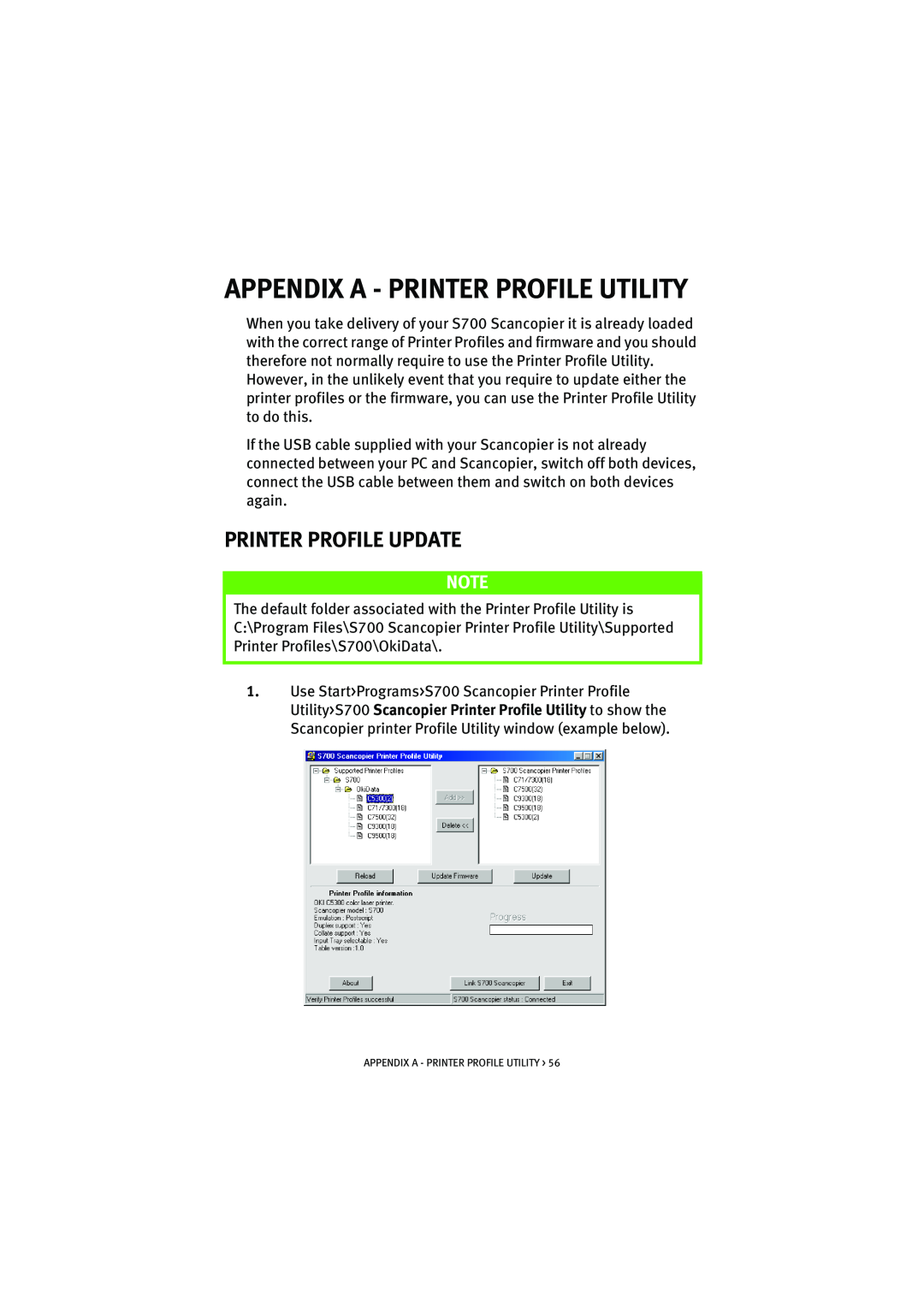 Oki S700 manual Appendix A - Printer Profile Utility, Printer Profile Update 