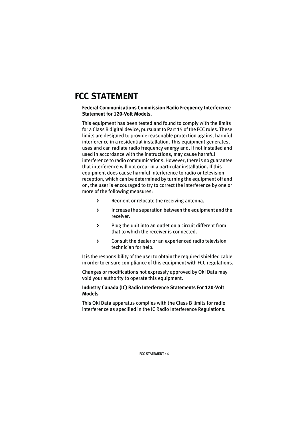 Oki S700 manual Fcc Statement, Industry Canada IC Radio Interference Statements For 120-Volt Models 