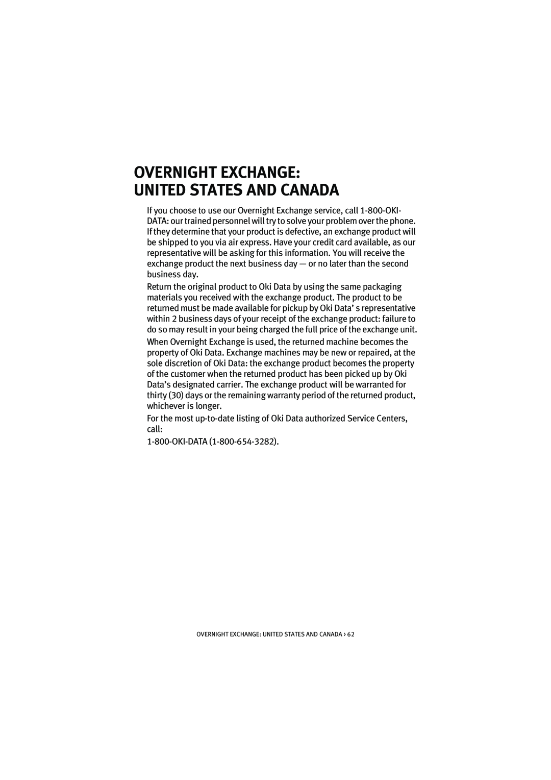 Oki S700 manual Overnight Exchange United States And Canada 