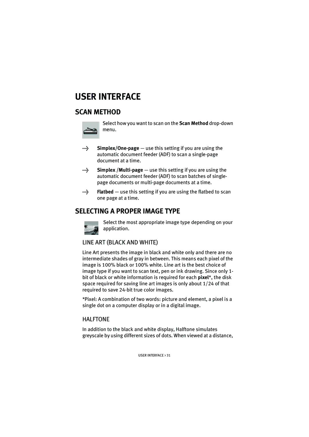 Oki S700 manual User Interface, Scan Method, Selecting a Proper Image Type, Line ART Black and White, Halftone 