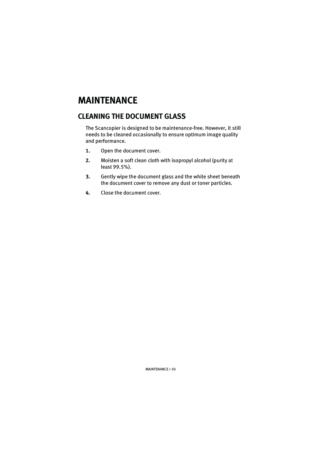 Oki S700 manual Maintenance, Cleaning the Document Glass 