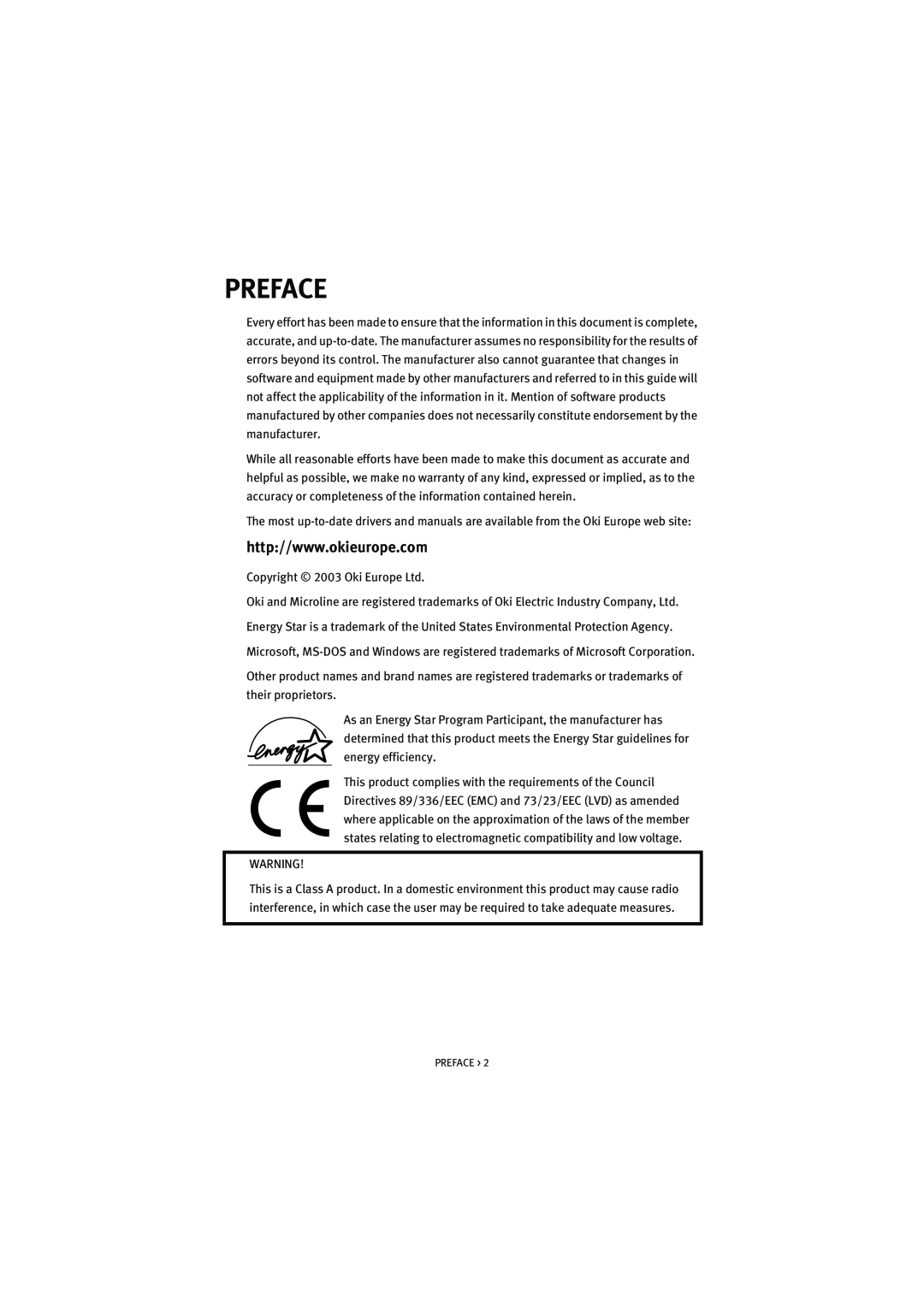 Oki S900 manual Preface 