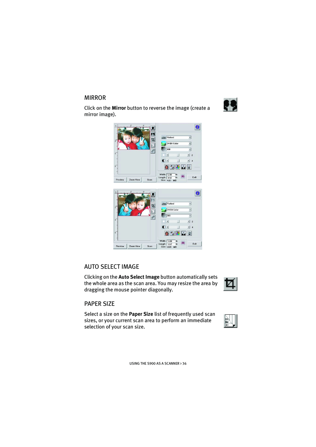 Oki S900 manual Mirror, Auto Select Image, Paper Size 