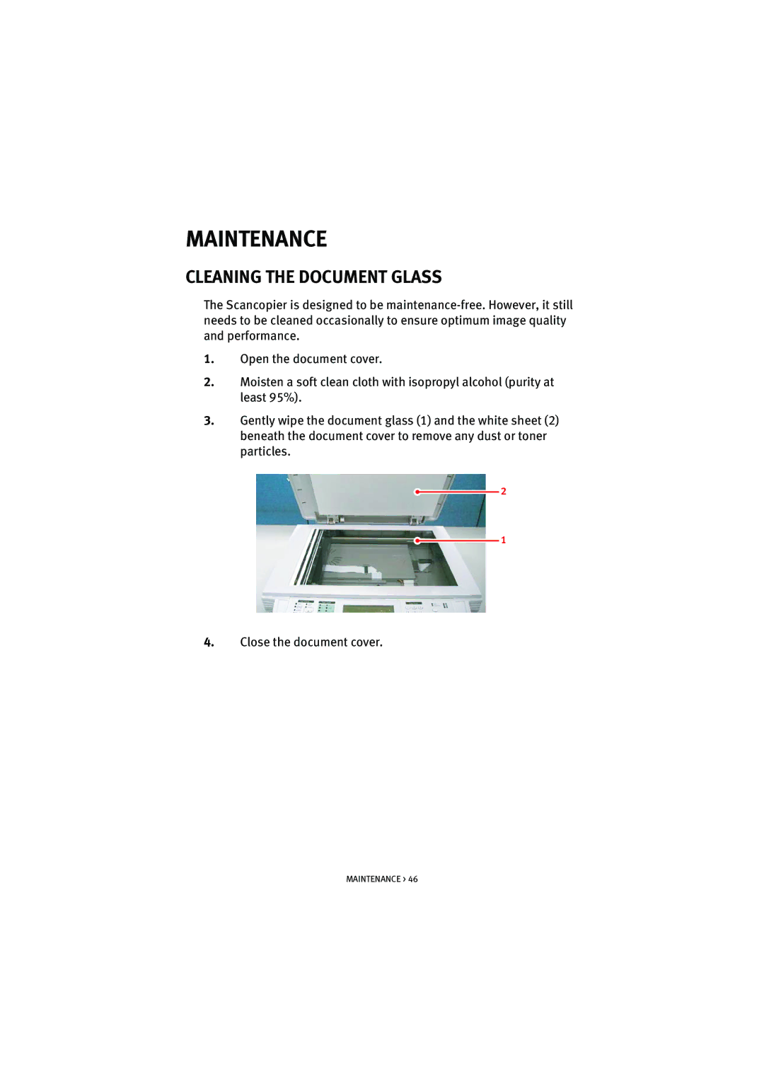 Oki S900 manual Maintenance, Cleaning the Document Glass 