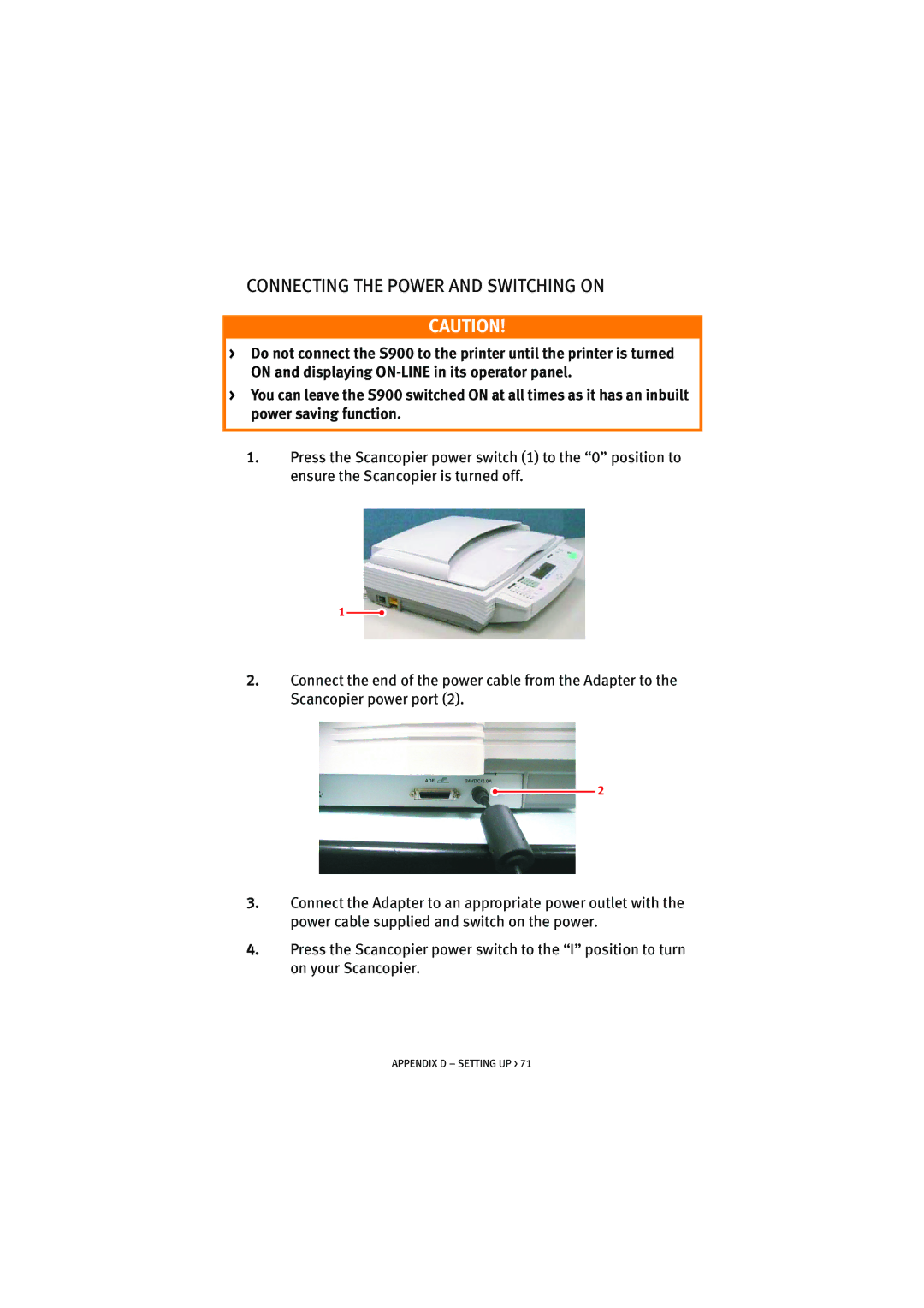 Oki S900 manual Connecting the Power and Switching on 