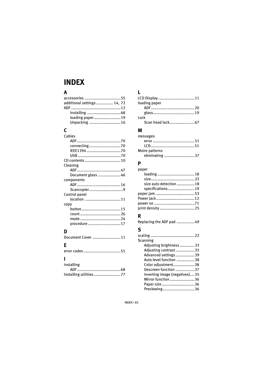 Oki S900 manual Index, Lcd 