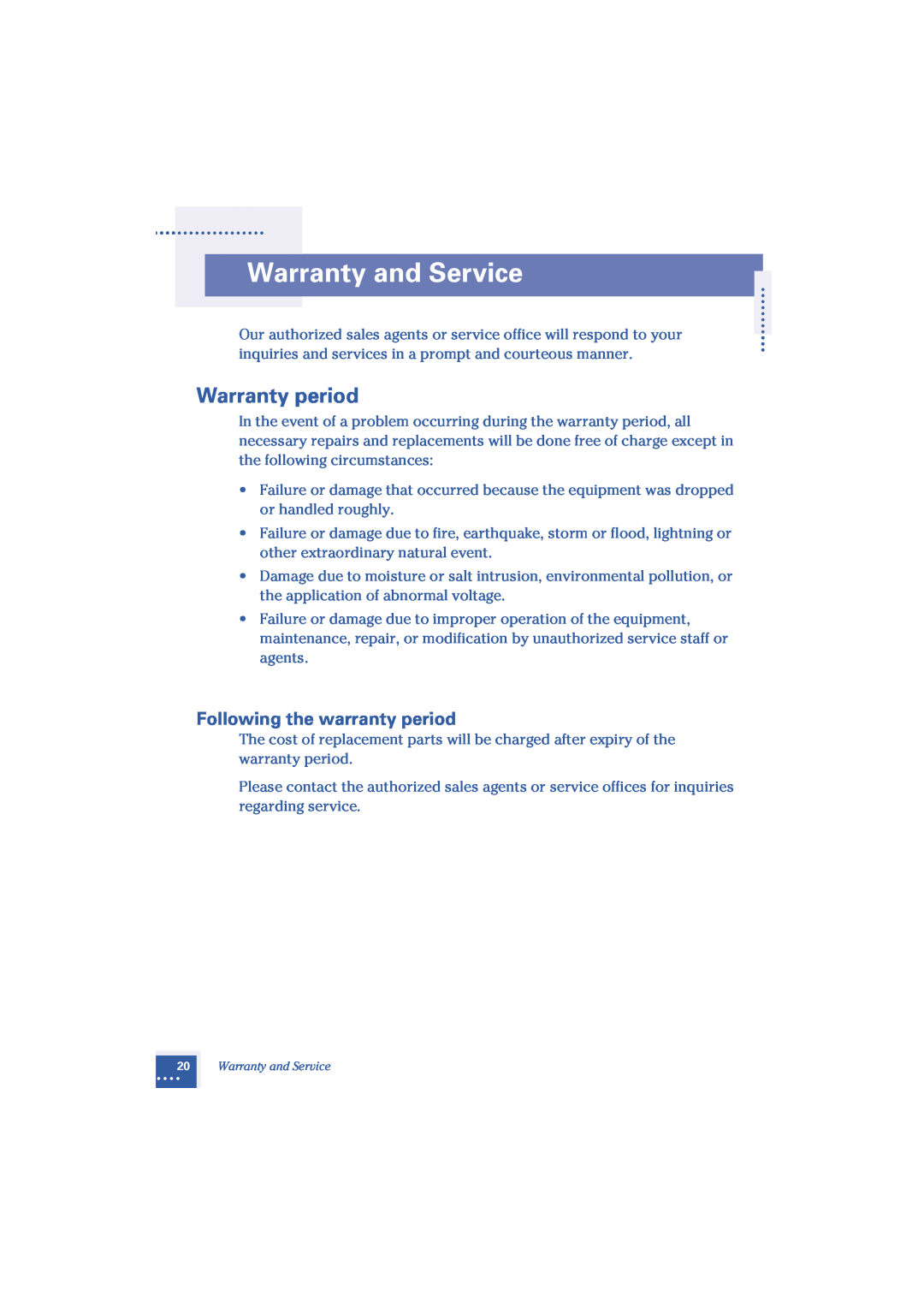 Oki Telephony Adapter manual Warranty and Service, Warranty period 