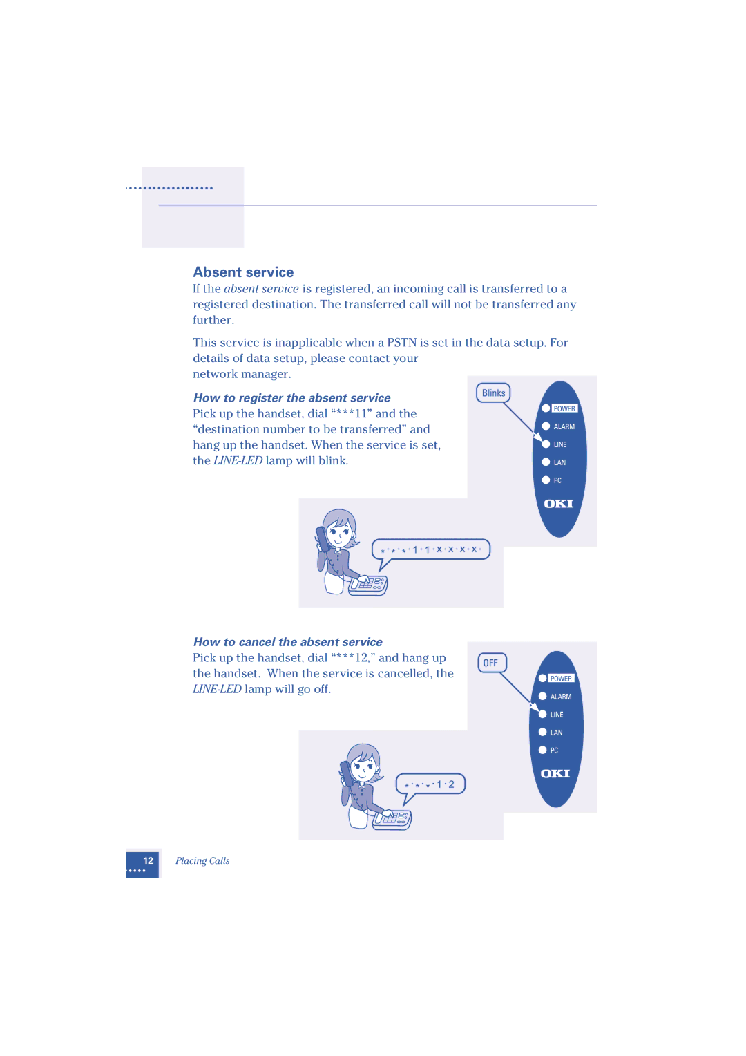 Oki Telephony Adapter manual Absent service, How to register the absent service 