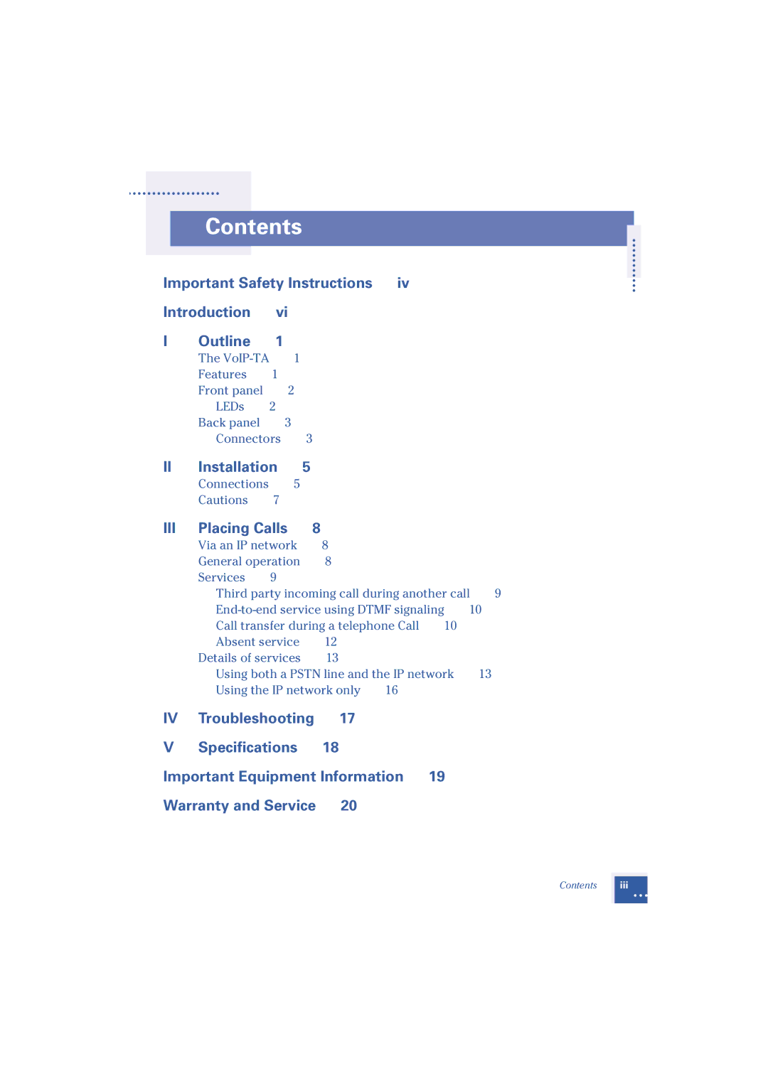 Oki Telephony Adapter manual Contents 