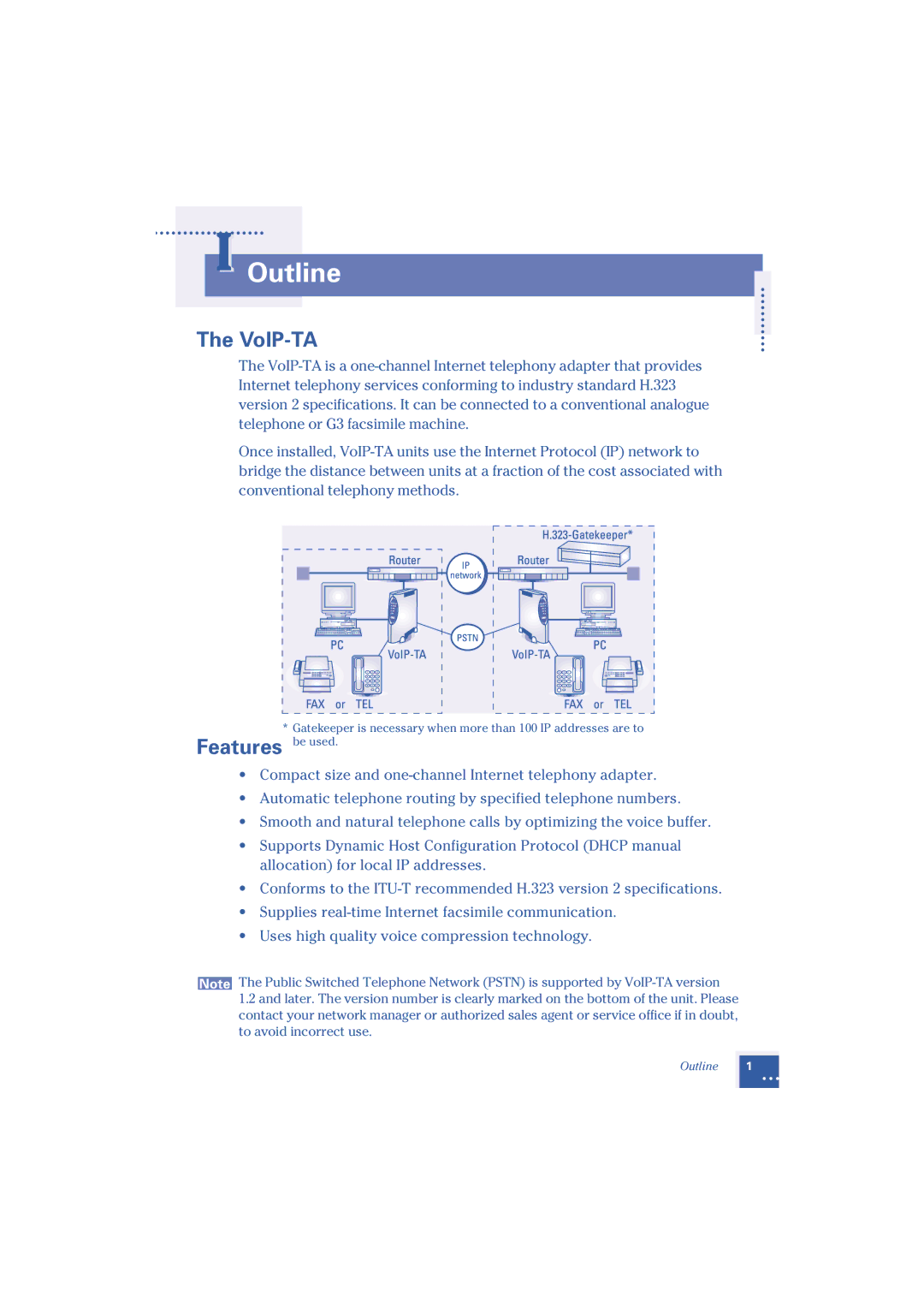 Oki Telephony Adapter manual Outline, VoIP-TA, Features be used 