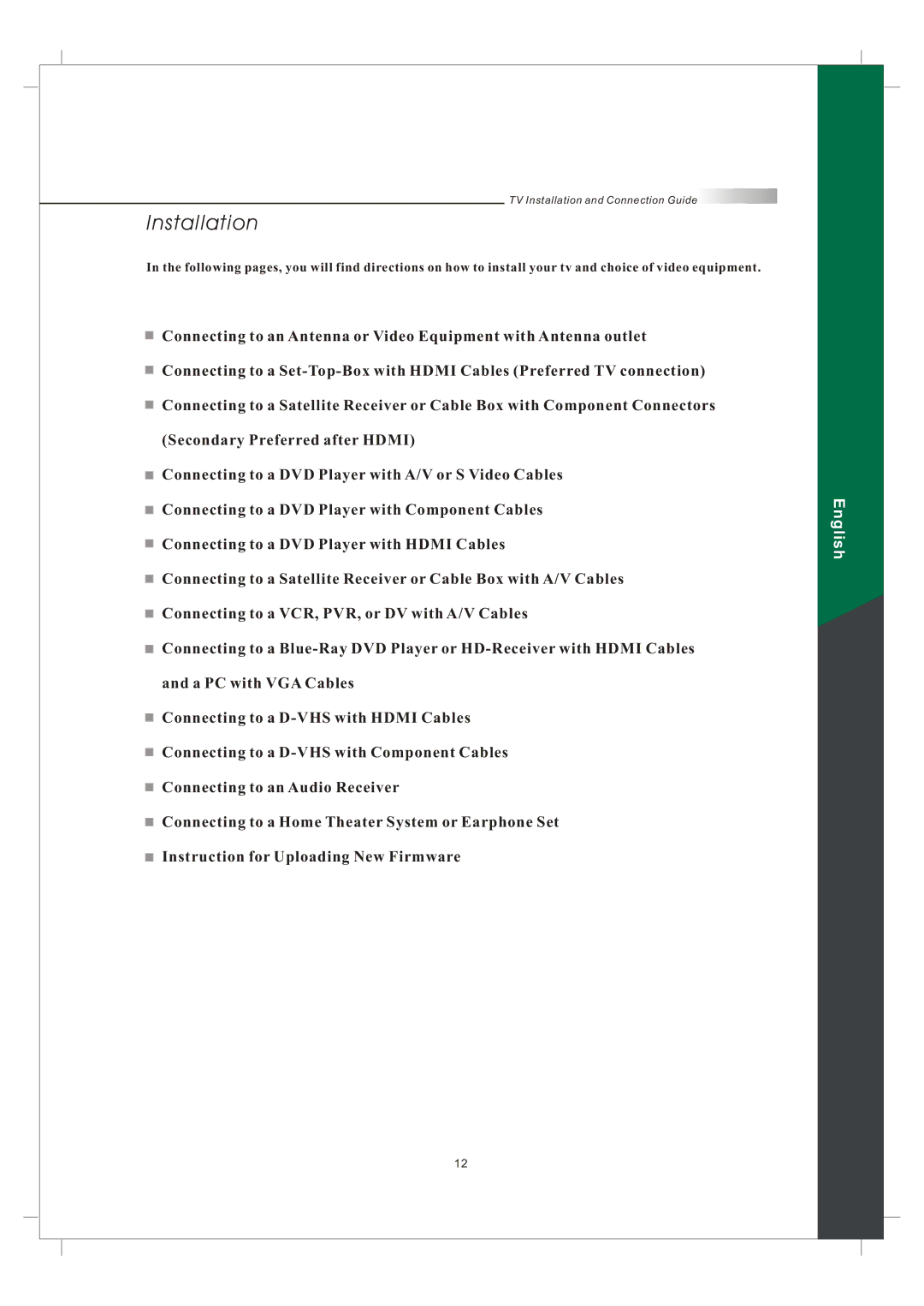 Olevia 242T FHD manual Installation 