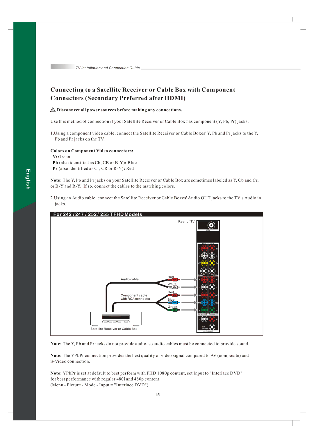 Olevia 242T FHD manual Disconnect all power sources before making any connections 