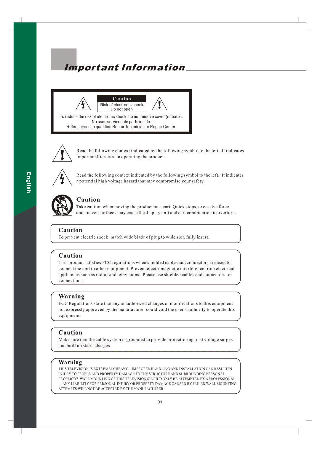 Olevia 242T FHD manual Important Information 