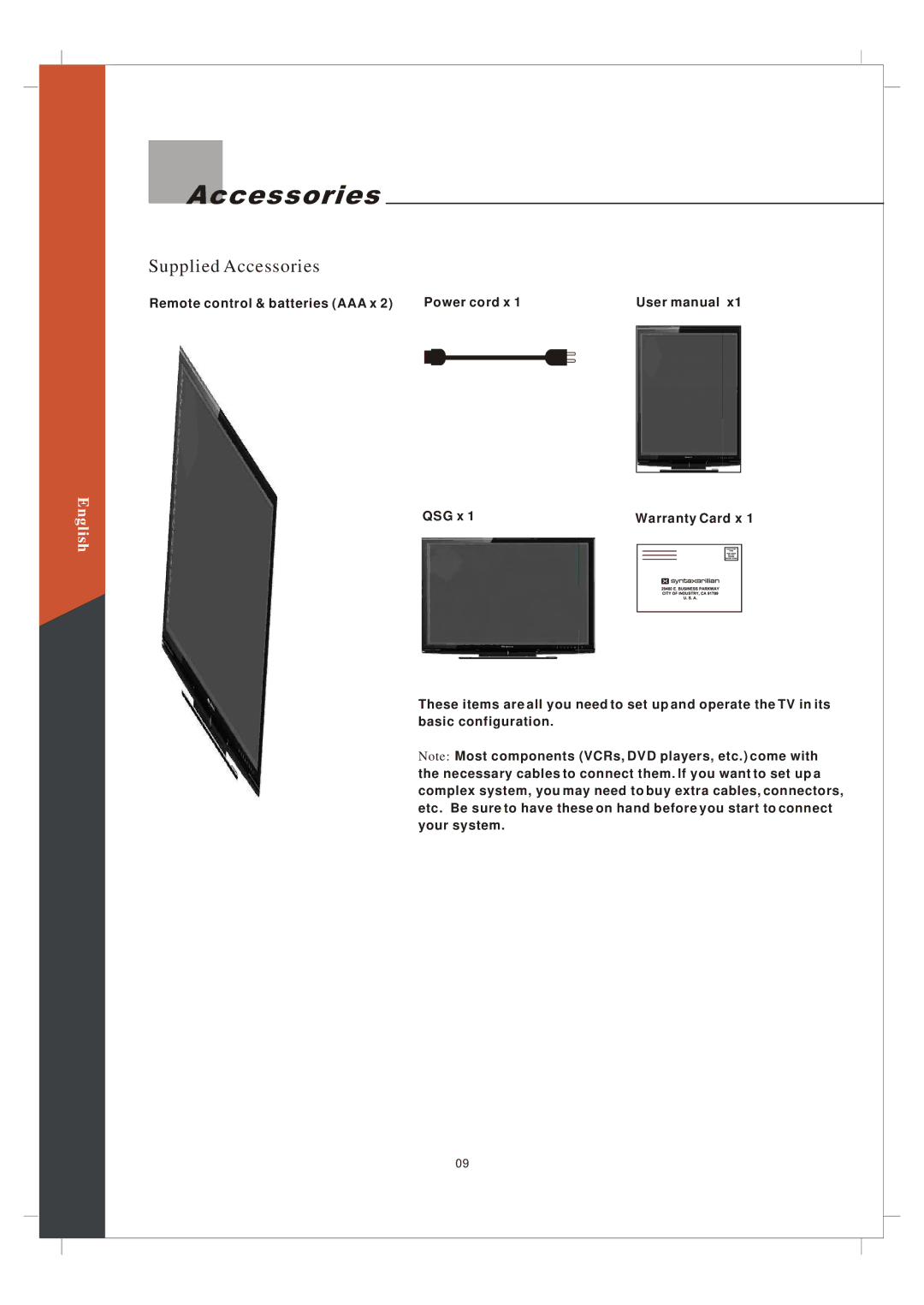 Olevia 265T FHD manual Supplied Accessories 