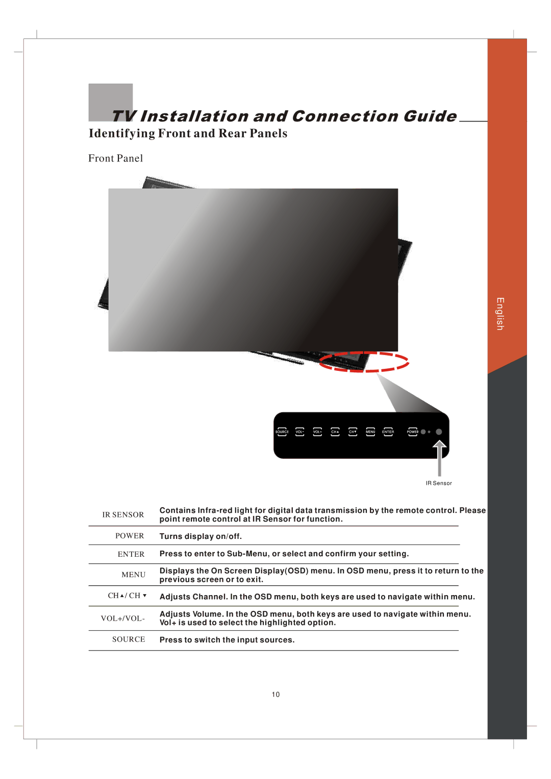 Olevia 265T FHD manual TV Installation and Connection Guide, Front Panel 