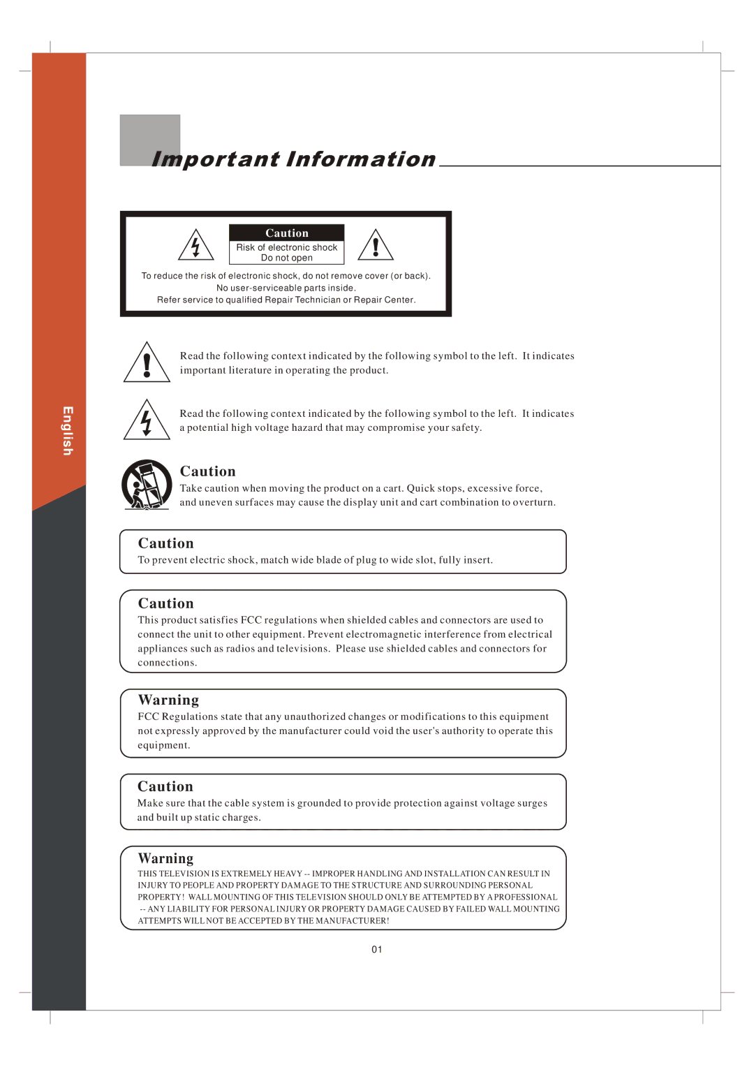 Olevia 265T FHD manual Important Information 