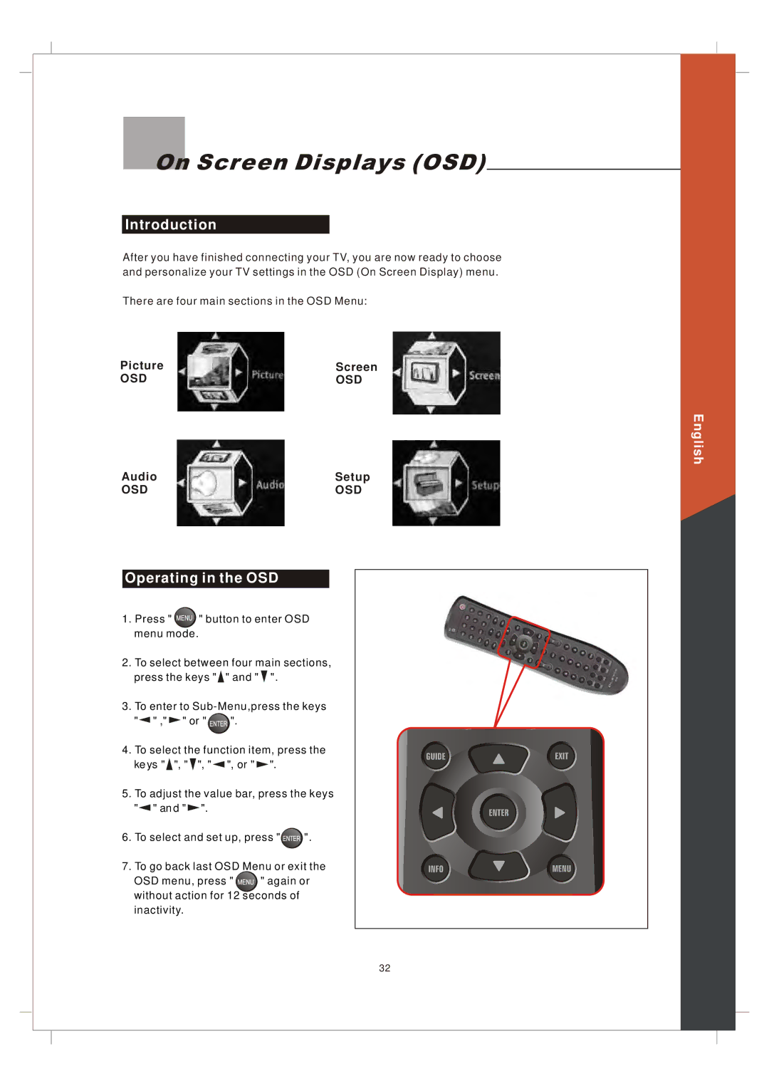 Olevia 265T FHD manual On Screen Displays OSD, Introduction, Operating in the OSD 