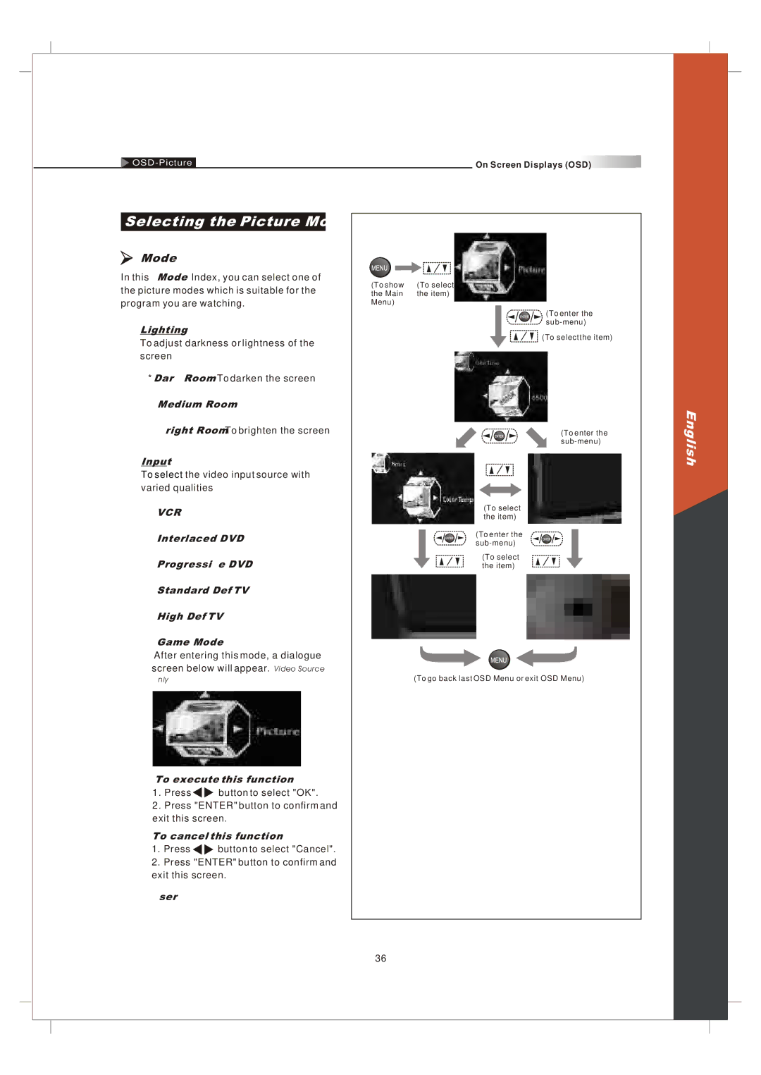 Olevia 265T FHD manual Selecting the Picture Mode 