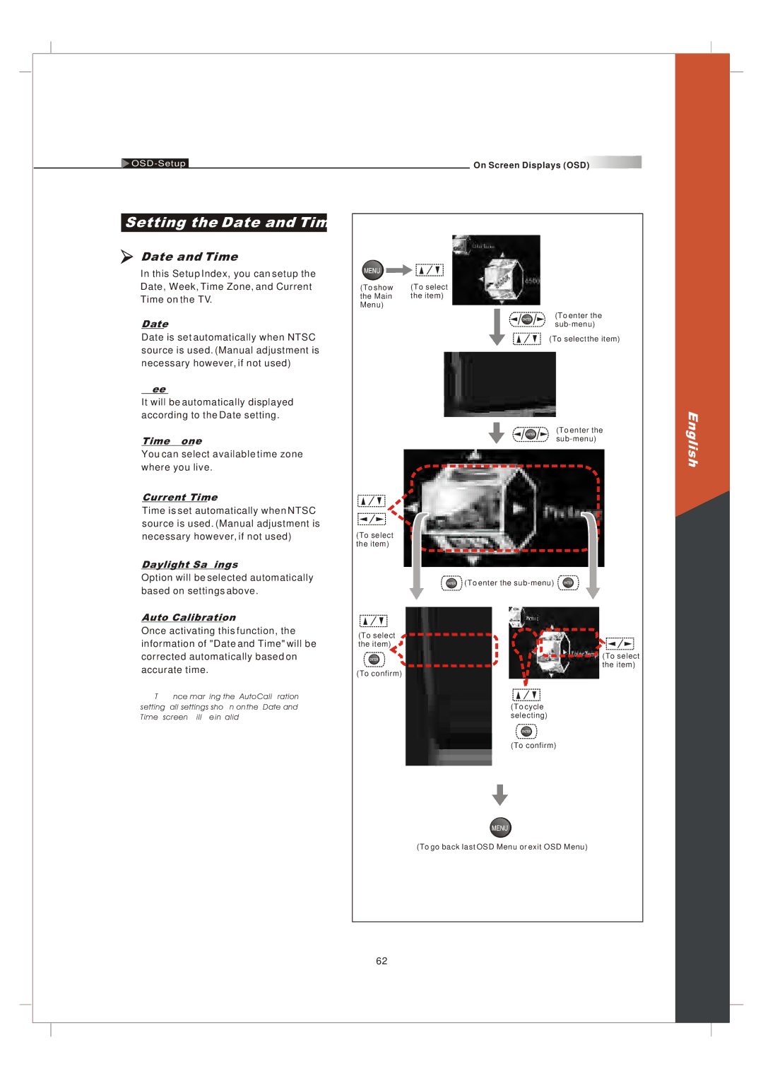 Olevia 265T FHD manual Setting the Date and Time 