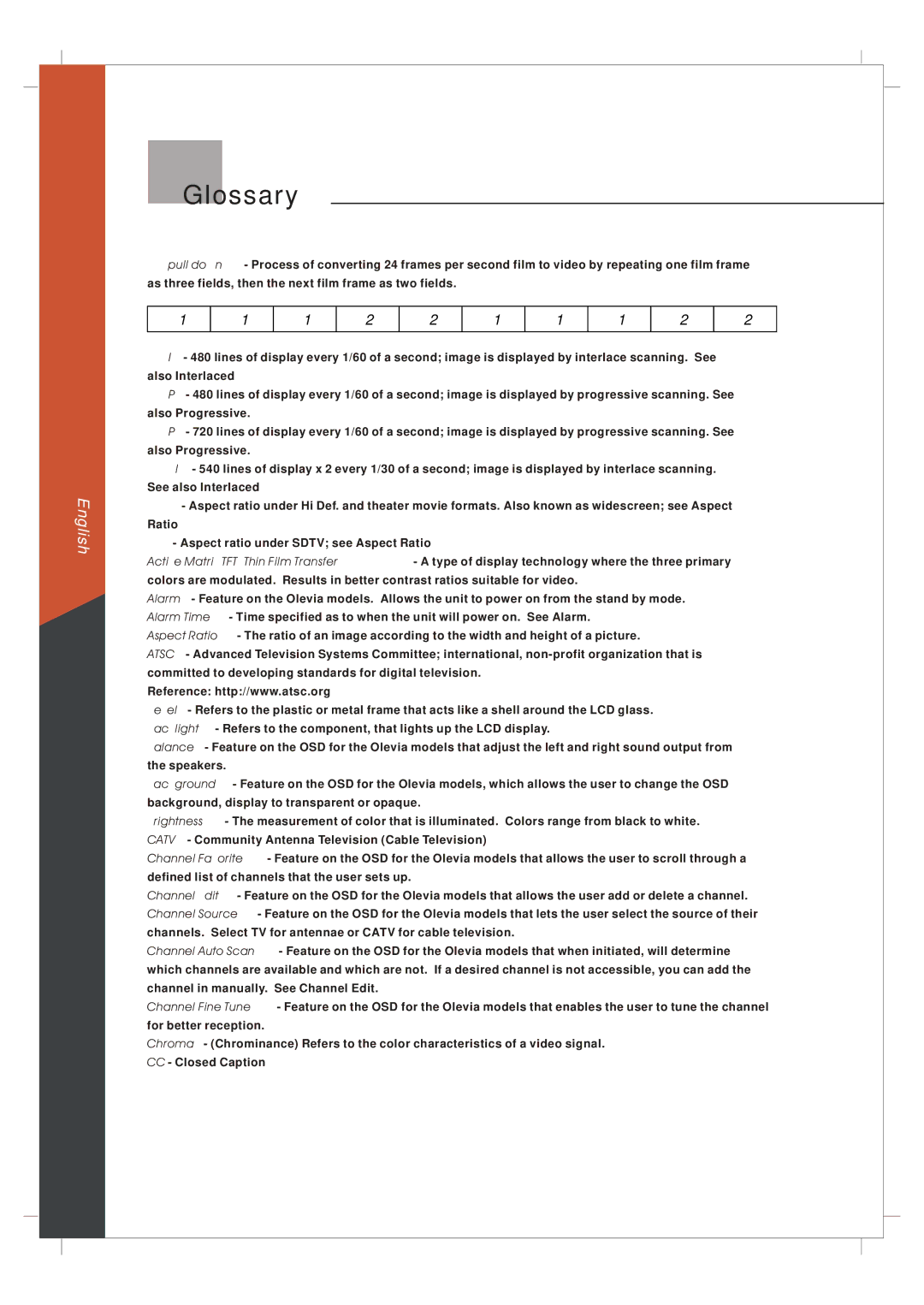 Olevia 265T FHD manual Glossary 