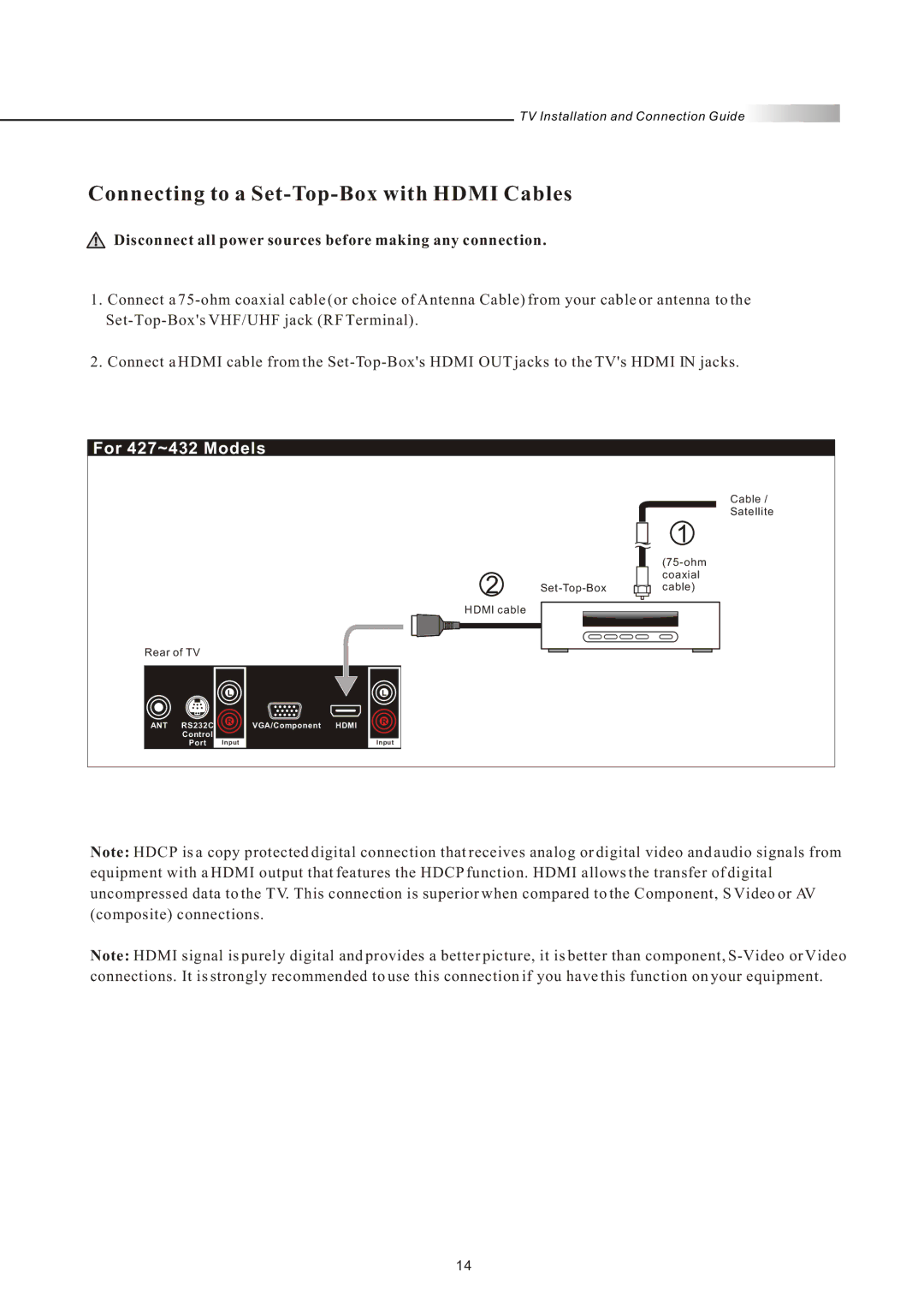 Olevia 4-Series manual Connecting to a Set-Top-Box with Hdmi Cables 