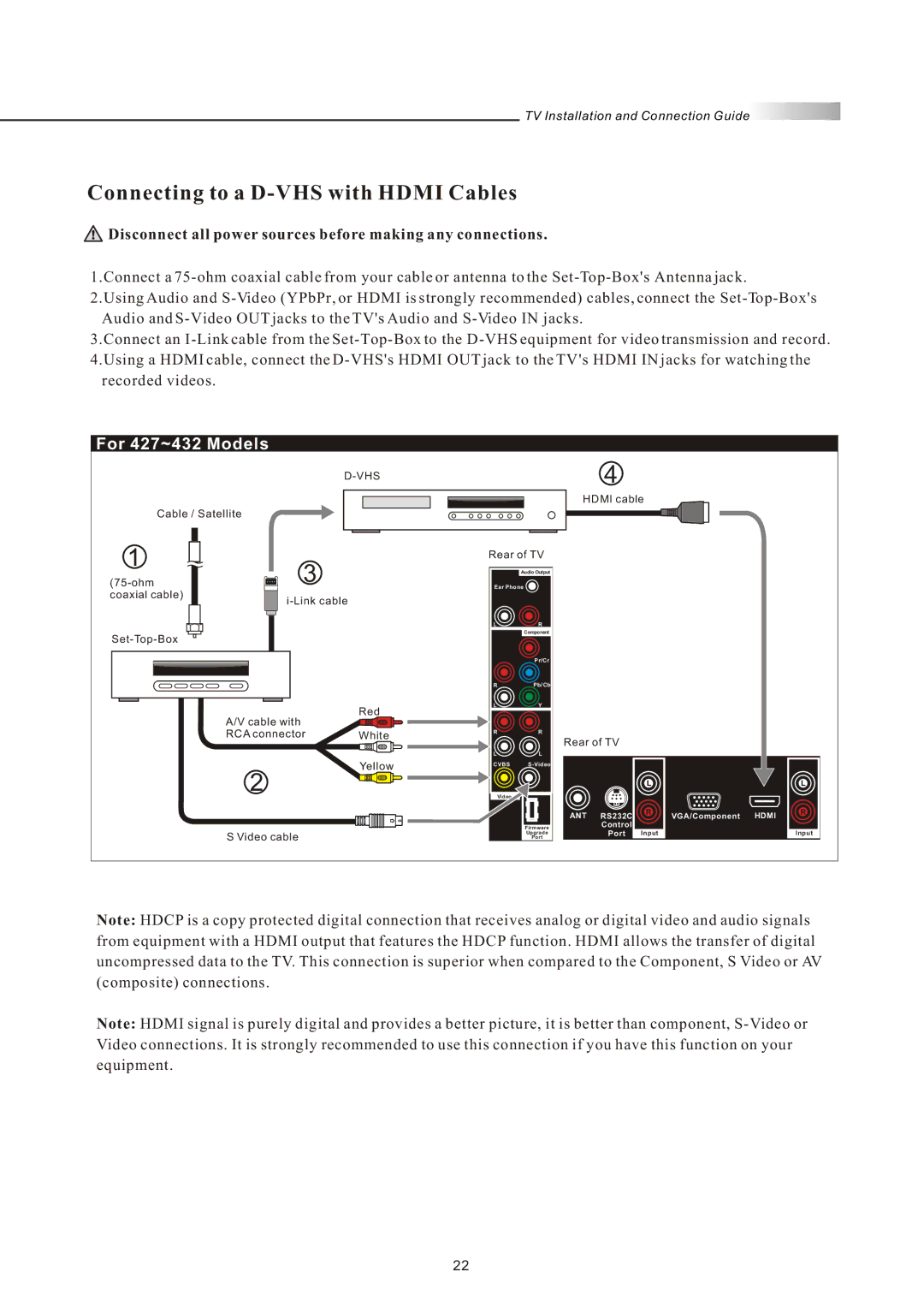 Olevia 4-Series manual Connecting to a D-VHS with Hdmi Cables, Vhs 