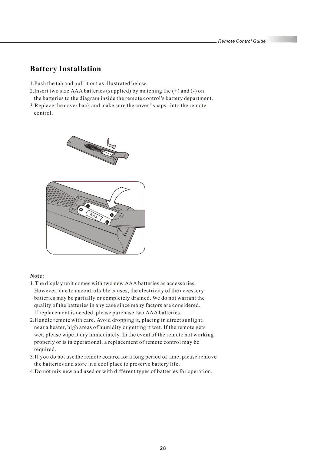 Olevia 4-Series manual Battery Installation 