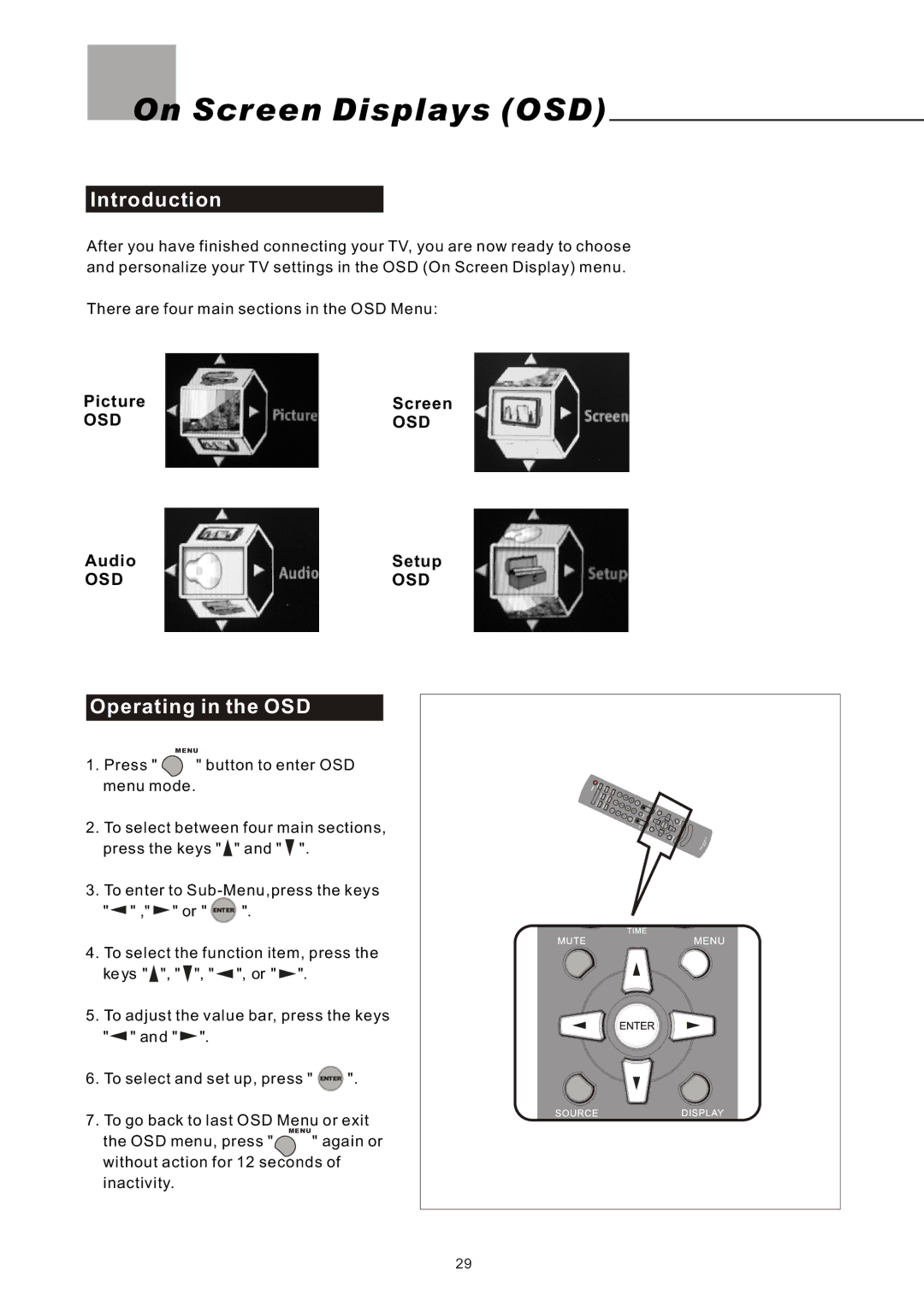 Olevia 4-Series manual On Screen Displays OSD, Introduction, Operating in the OSD 