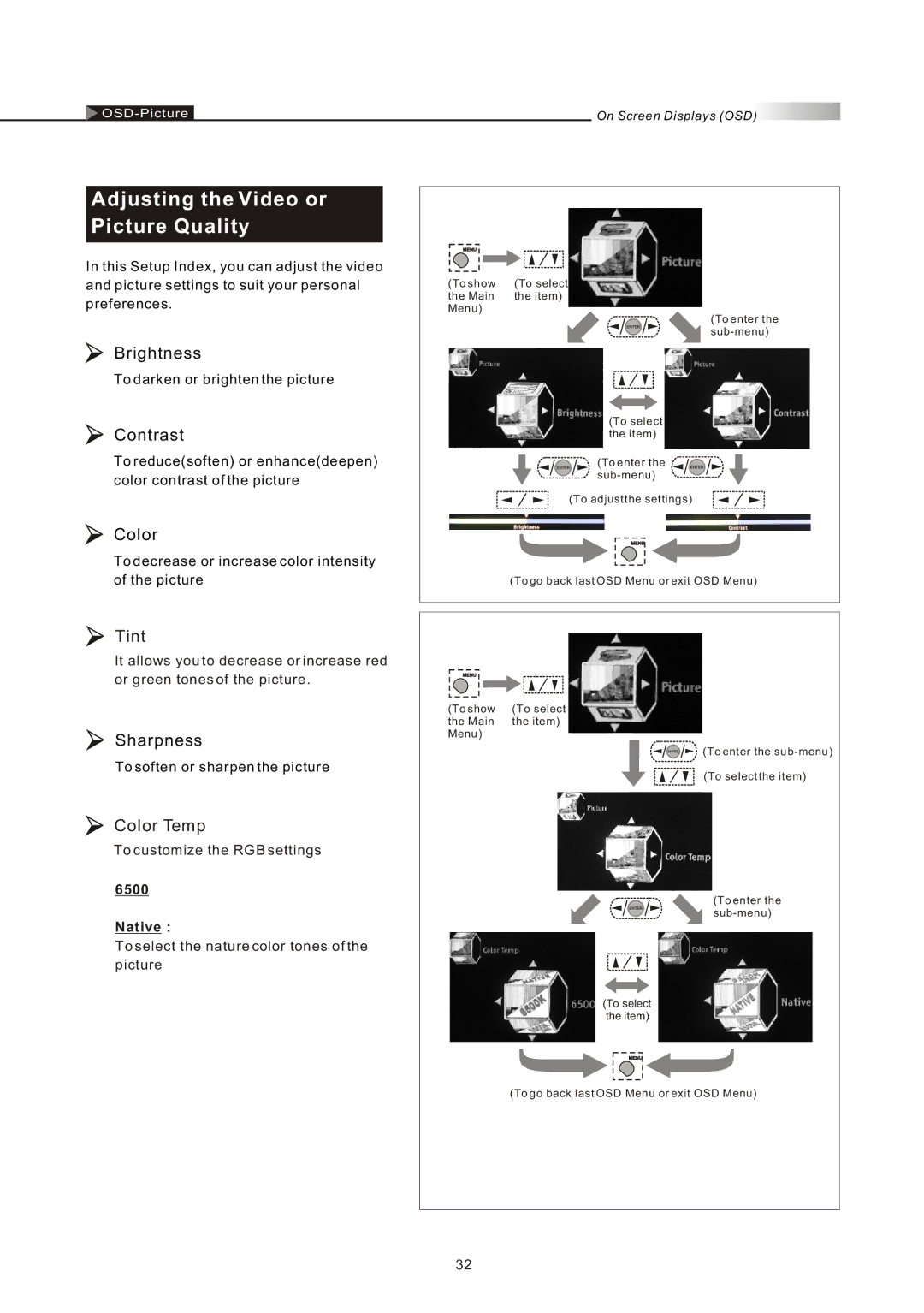 Olevia 4-Series manual Adjusting the Video or Picture Quality, Native 