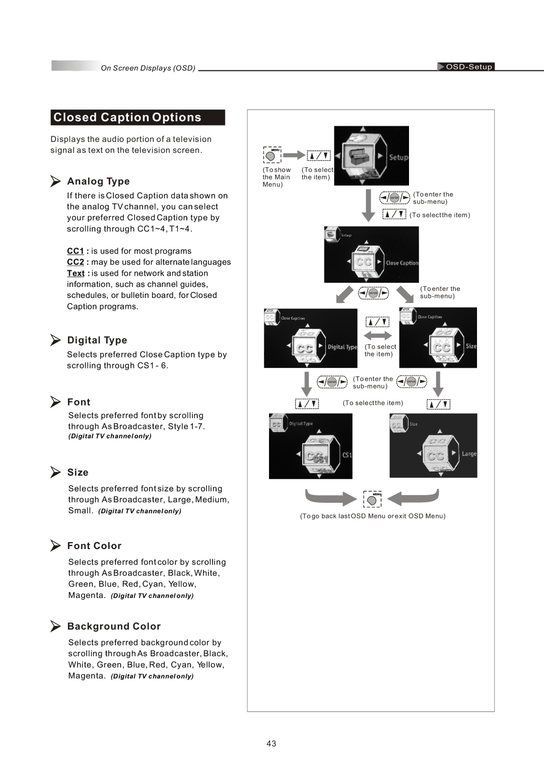 Olevia 4-Series manual Closed Caption Options 