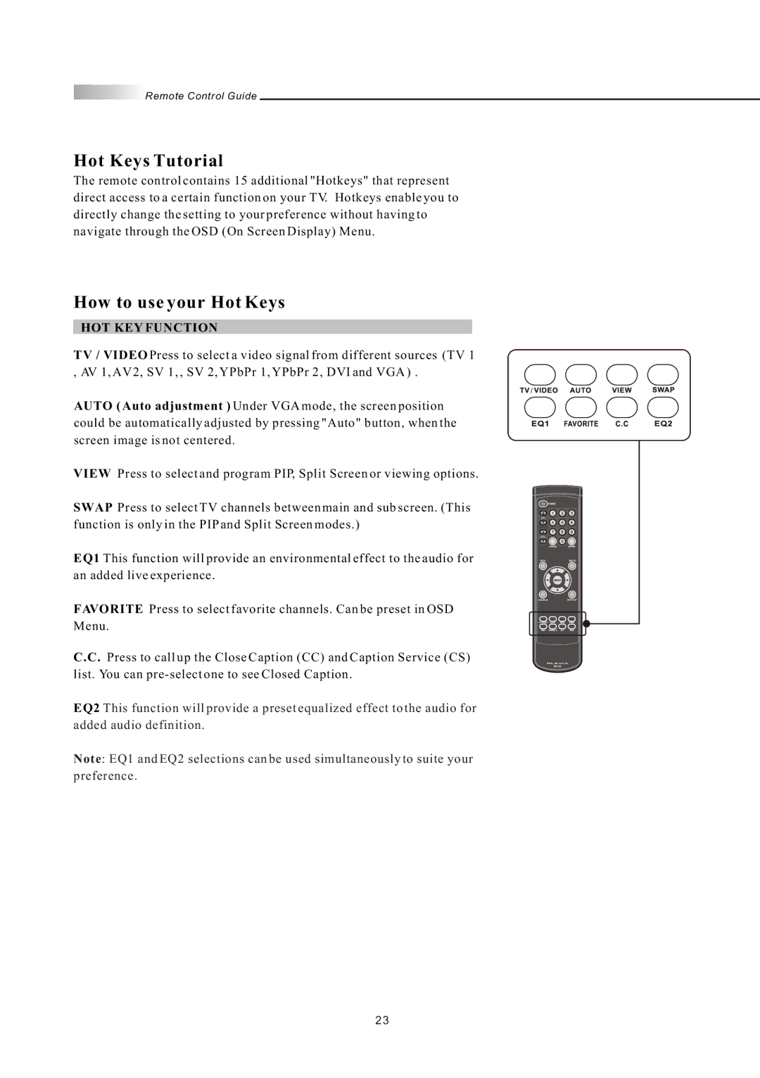 Olevia LT26HVE Series, LT26HVX Series manual Hot Keys Tutorial, How to use your Hot Keys 