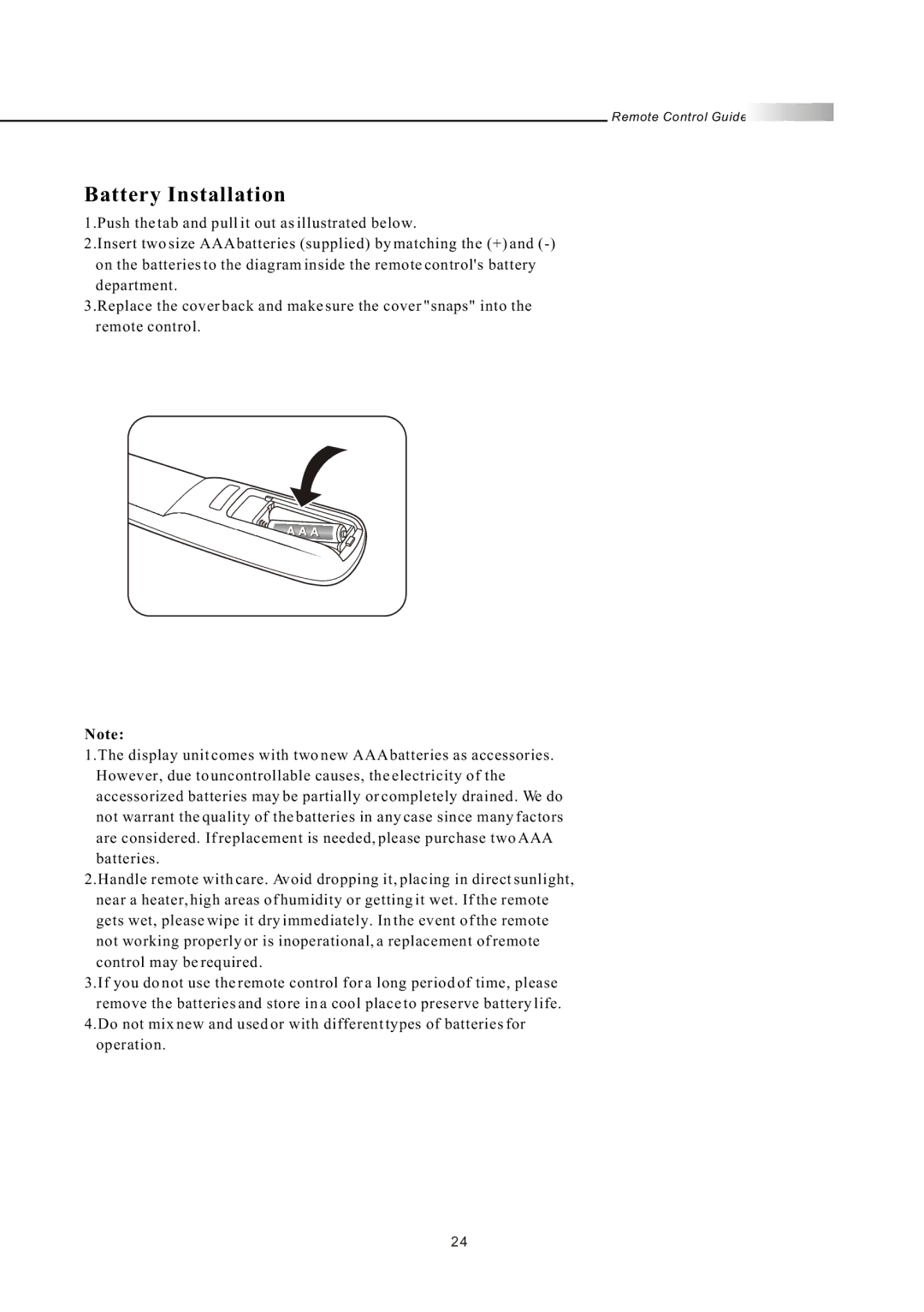 Olevia LT26HVX Series, LT26HVE Series manual Battery Installation 