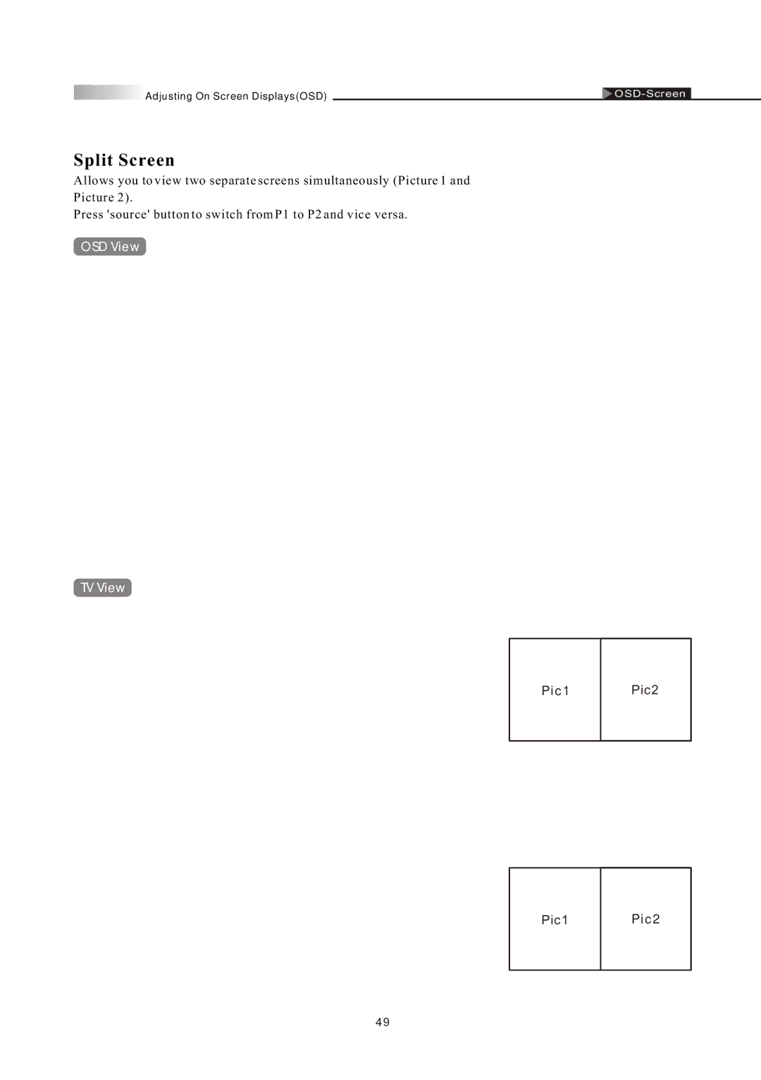 Olevia LT26HVE Series, LT26HVX Series manual Split Screen 