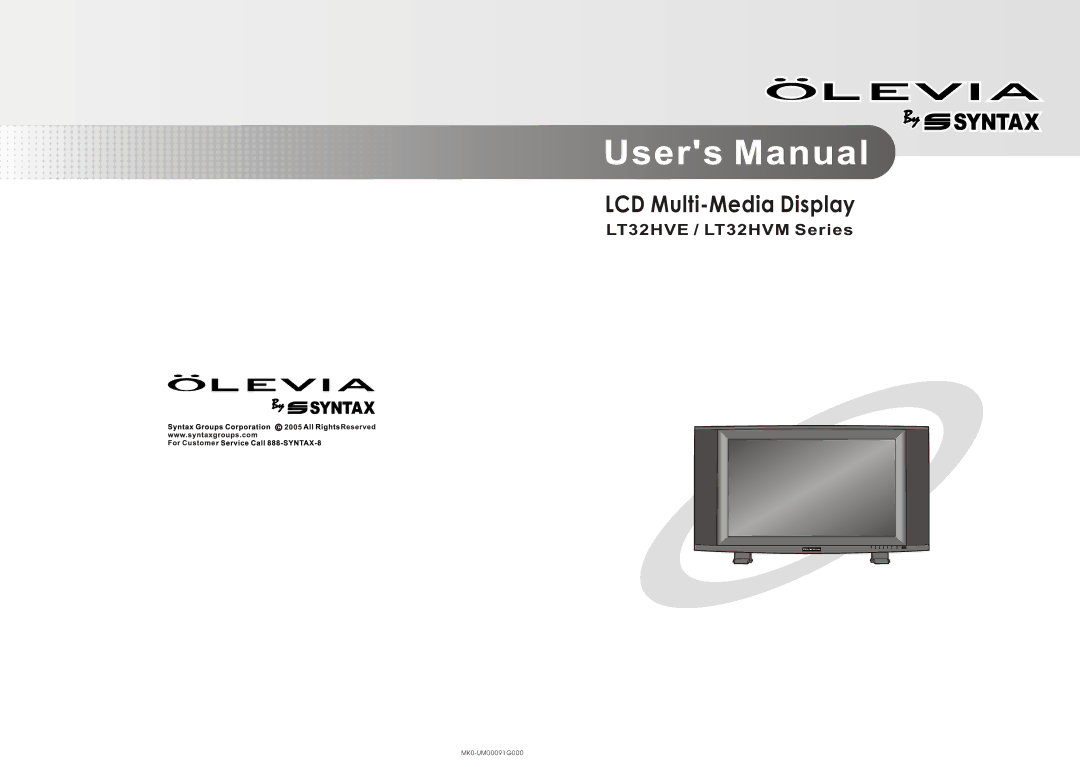 Olevia LT32HVM Series, LT32HVE Series manual LCD Multi-Media Display 