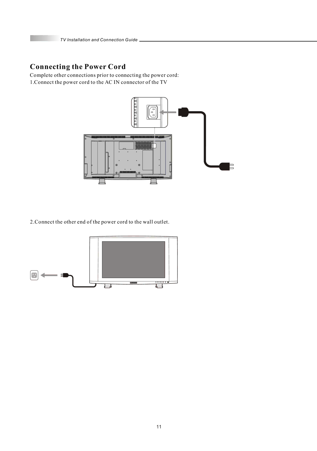 Olevia LT32HVM Series, LT32HVE Series manual Connecting the Power Cord 