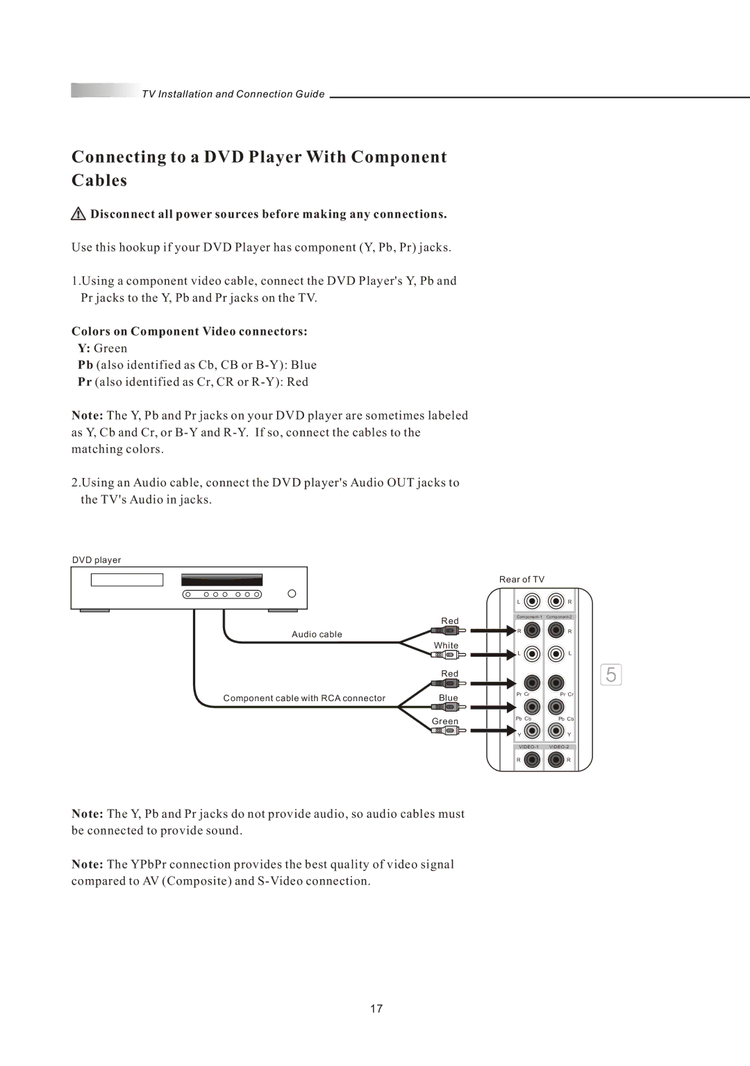 Olevia LT32HVM Series, LT32HVE Series manual Connecting to a DVD Player With Component Cables 