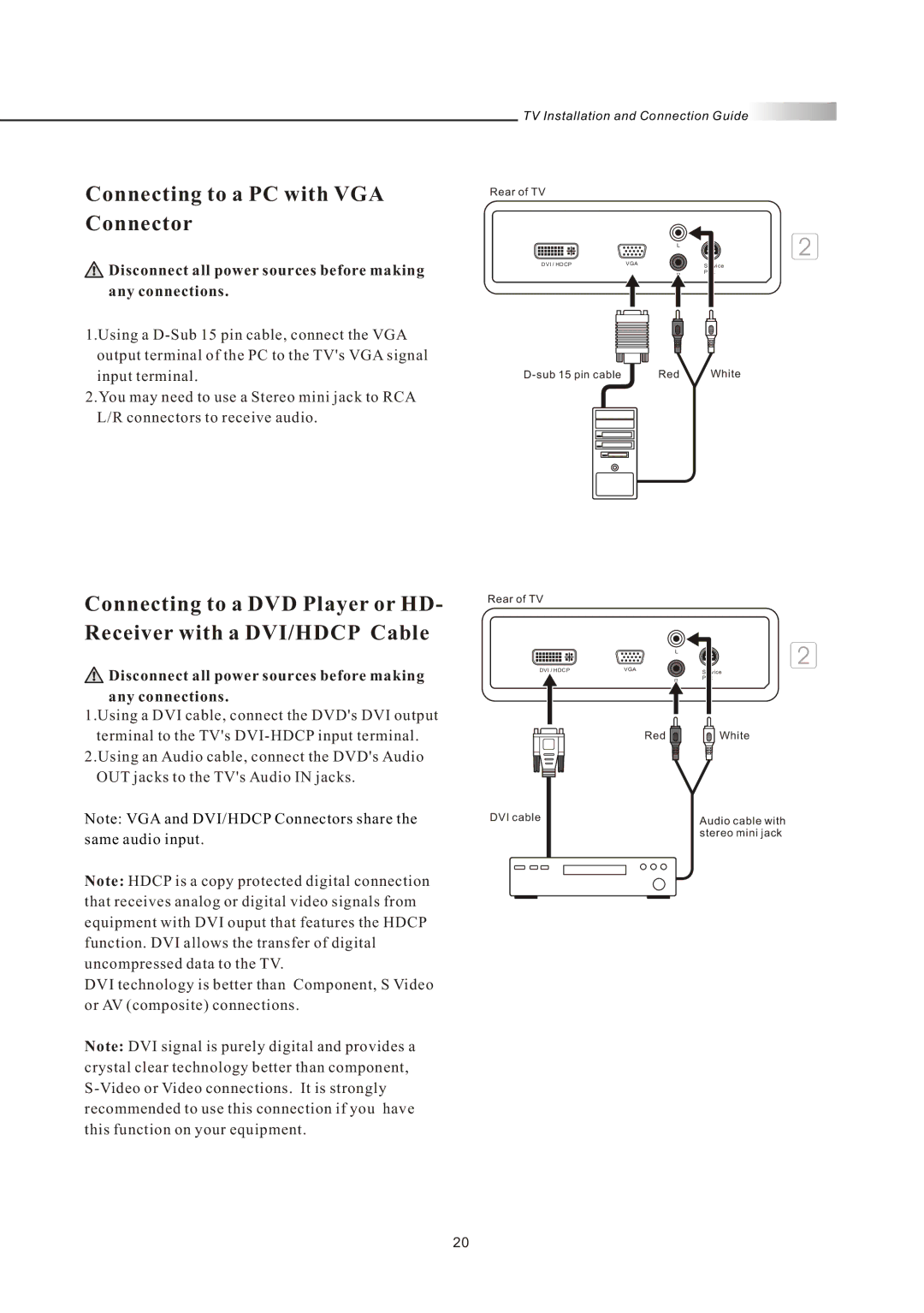 Olevia LT32HVE Series, LT32HVM Series manual Connecting to a PC with VGA Connector 