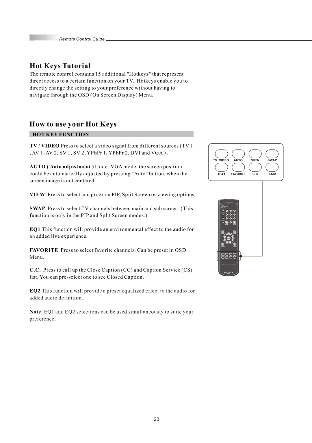 Olevia LT32HVM Series, LT32HVE Series manual Hot Keys Tutorial, How to use your Hot Keys 