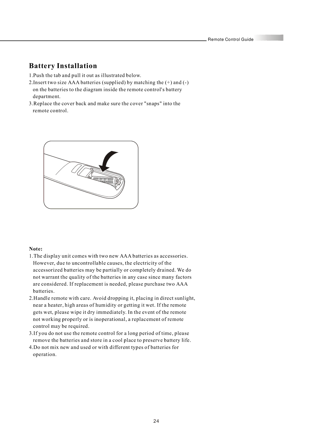 Olevia LT32HVE Series, LT32HVM Series manual Battery Installation 