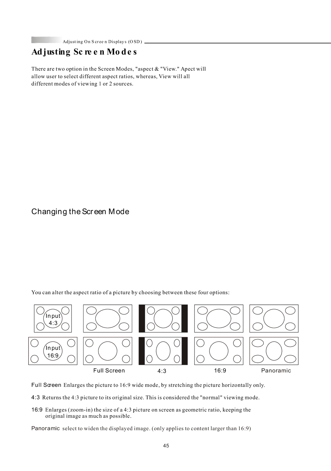 Olevia LT32HVM Series, LT32HVE Series manual Adjusting Screen Modes, Changing the Screen Mode 