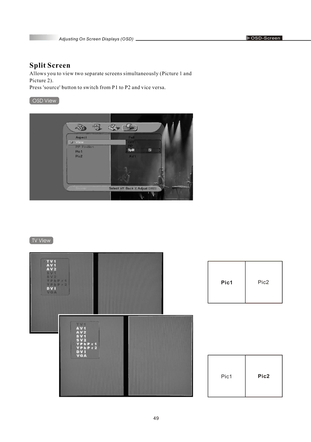 Olevia LT32HVM Series, LT32HVE Series manual Split Screen 