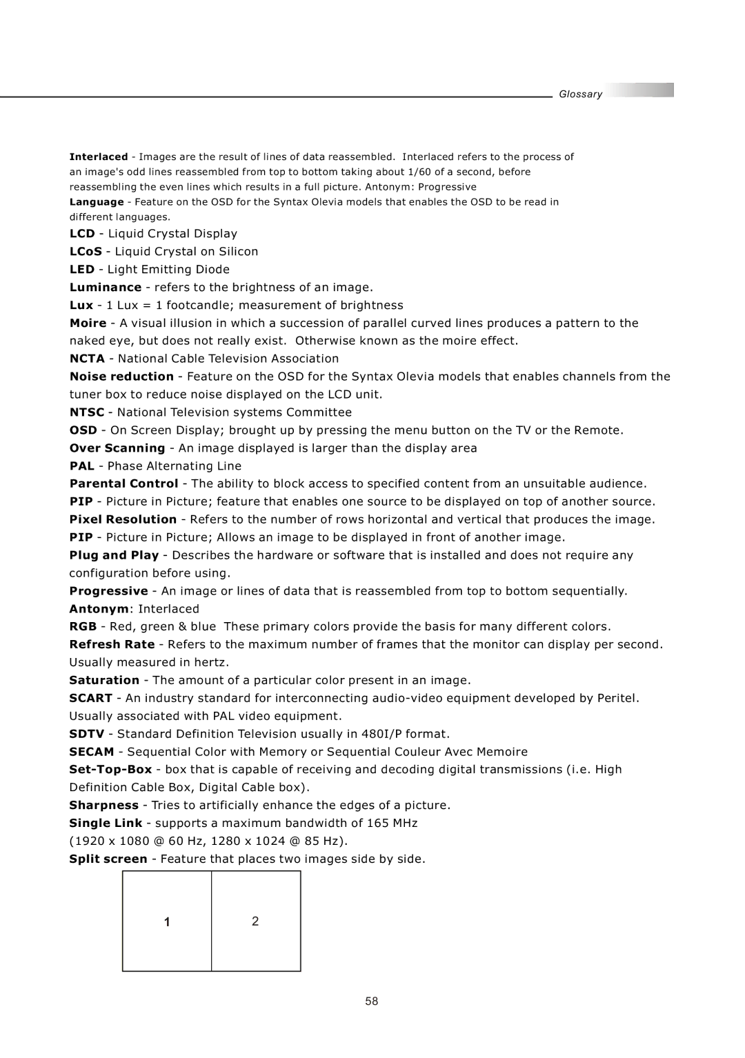 Olevia LT32HVE Series, LT32HVM Series manual Glossary 