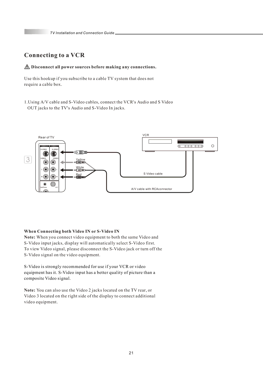 Olevia LT42HVi manual Connecting to a VCR, Disconnect all power sources before making any connections 